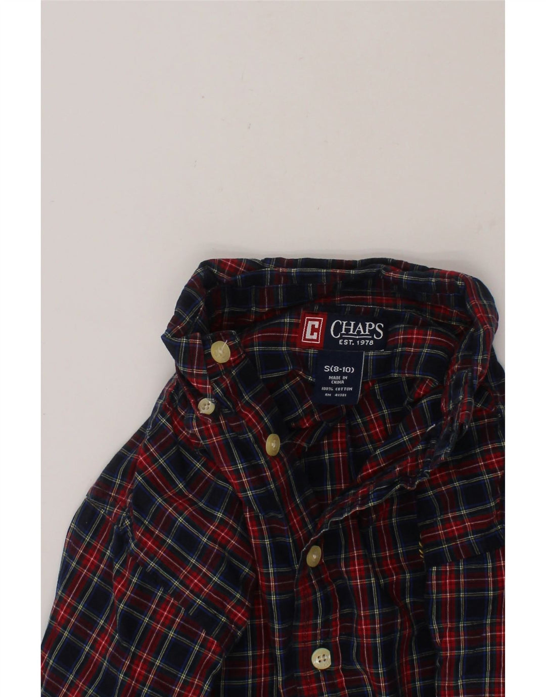 CHAPS Boys Shirt 8-9 Years Small Navy Blue Check Cotton Vintage Chaps and Second-Hand Chaps from Messina Hembry 