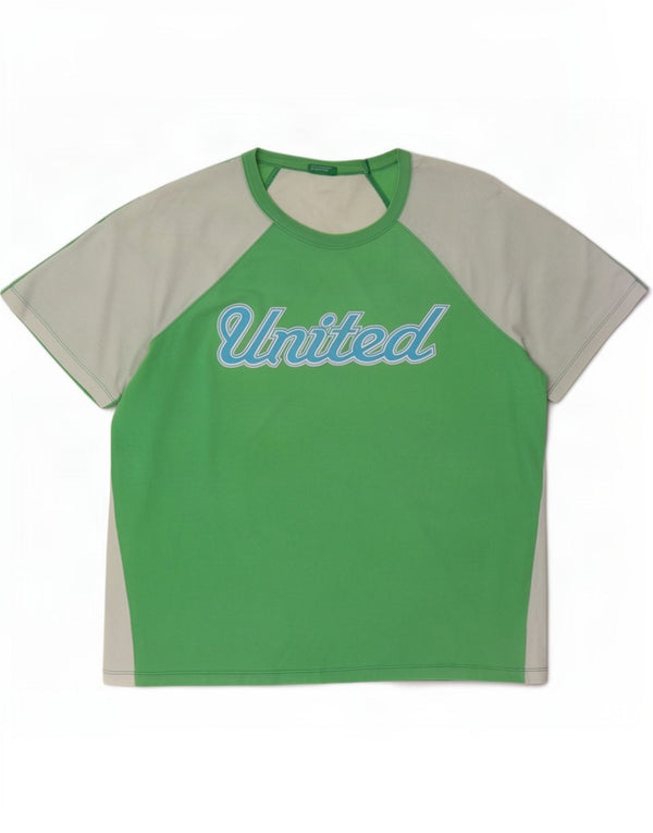 T-shirt grafica da donna Benetton Top UK 14 Cotone color block verde medio