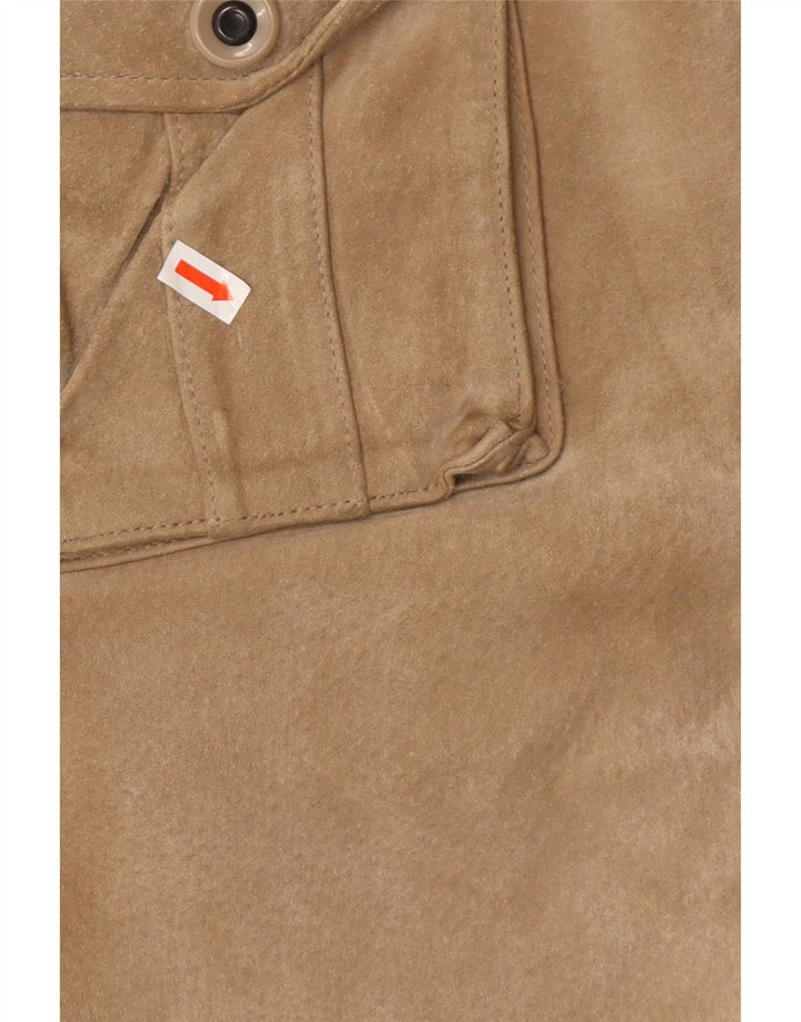 JOHN F GEE Pantaloni cargo dritti in pelle scamosciata da uomo EU 50 Large W34 L32 Beige