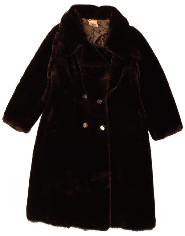 Cappotto doppiopetto vintage da donna in pelliccia sintetica IT 50 XL Marrone