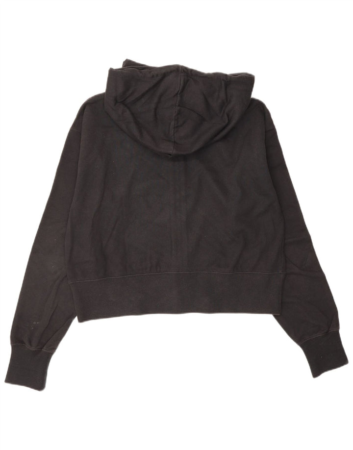 CHAMPION Maglione con cappuccio e zip corto oversize da donna UK 10 Piccolo cotone nero