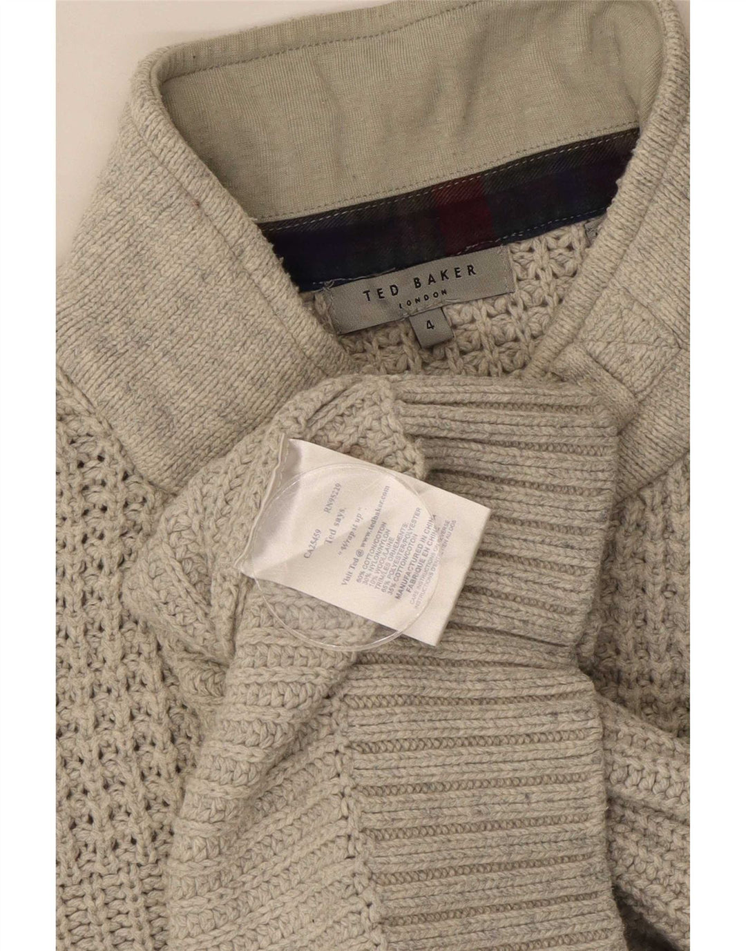 Ted Baker Maglione da uomo con collo a bottoni taglia 4 grande cotone grigio