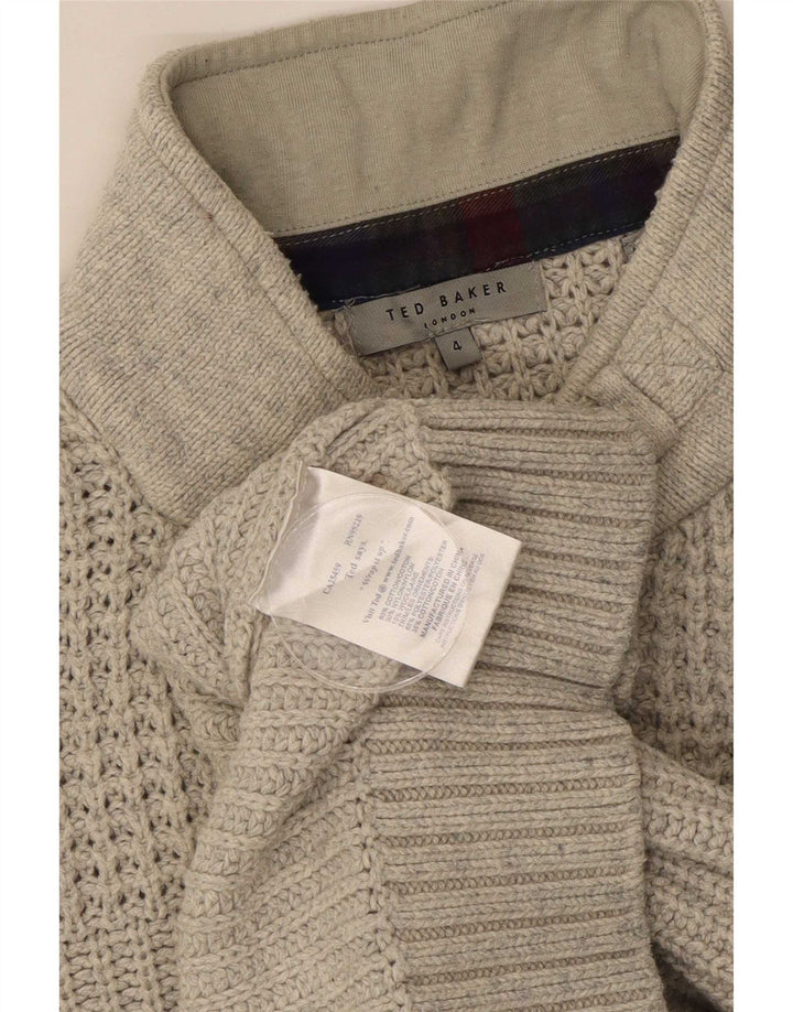 Ted Baker Maglione da uomo con collo a bottoni taglia 4 grande cotone grigio