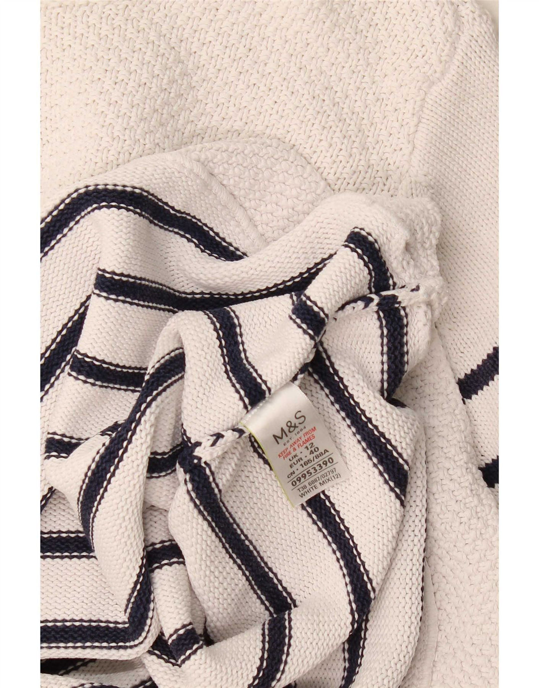 Maglione maglione con scollo a barca da donna Marks & Spencer UK 12 a righe bianche medie