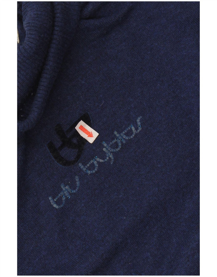 BYBLOS maglione da donna con collo alto UK 14 grande acrilico blu navy