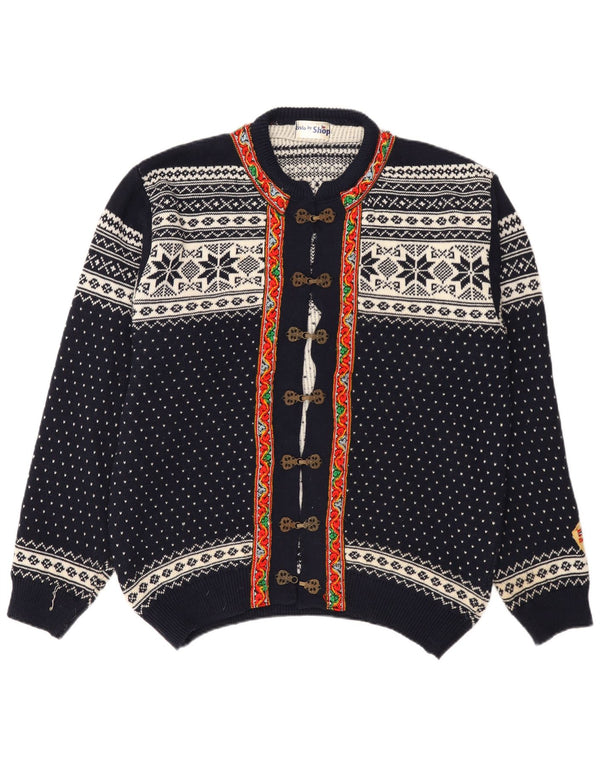 Maglione cardigan da donna vintage UK 20 2XL Blu navy Fair Isle