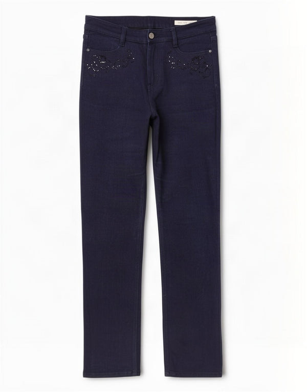 Jeans dritti da donna Marks & Spencer UK 10 piccoli W30 L29 cotone blu navy