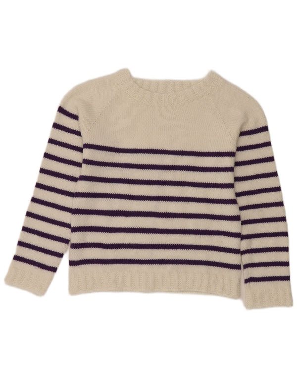 Maglione vintage da donna con scollo a barca UK 12 a righe bianche medie