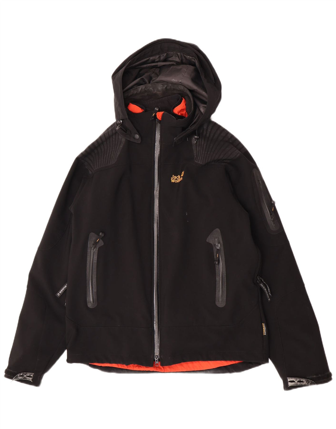 Giacca a vento con cappuccio da uomo Jack Wolfskin UK 40/42 grande poliestere nero