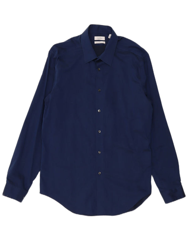 Camicia slim fit da uomo Calvin Klein UK 16 1/2 Large in cotone blu navy