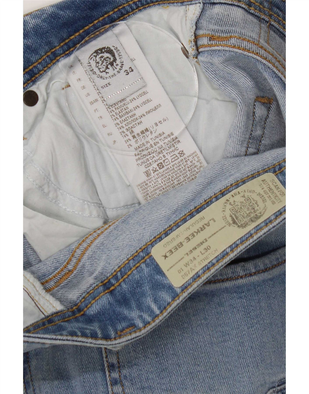 Jeans da uomo affusolati regolari Larkee-Beex Diesel W34 L30 Blu