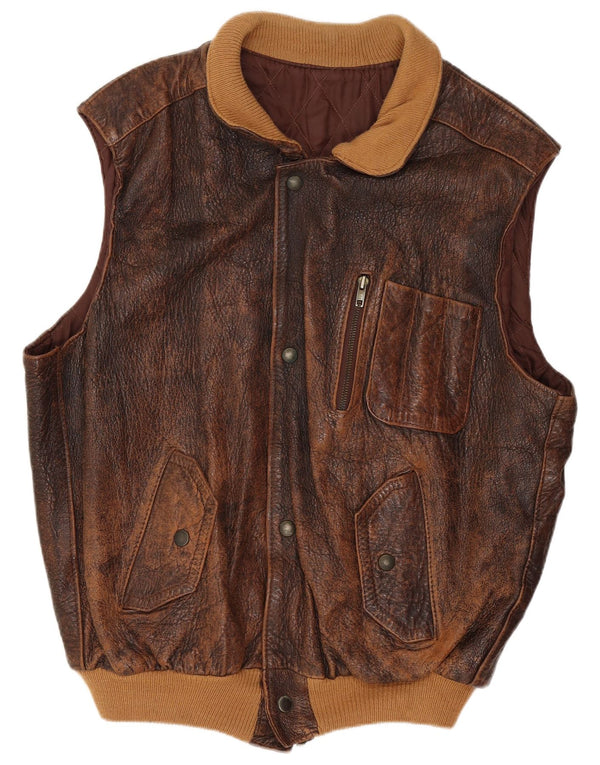 Gilet in pelle da uomo vintage UK 38 marrone medio