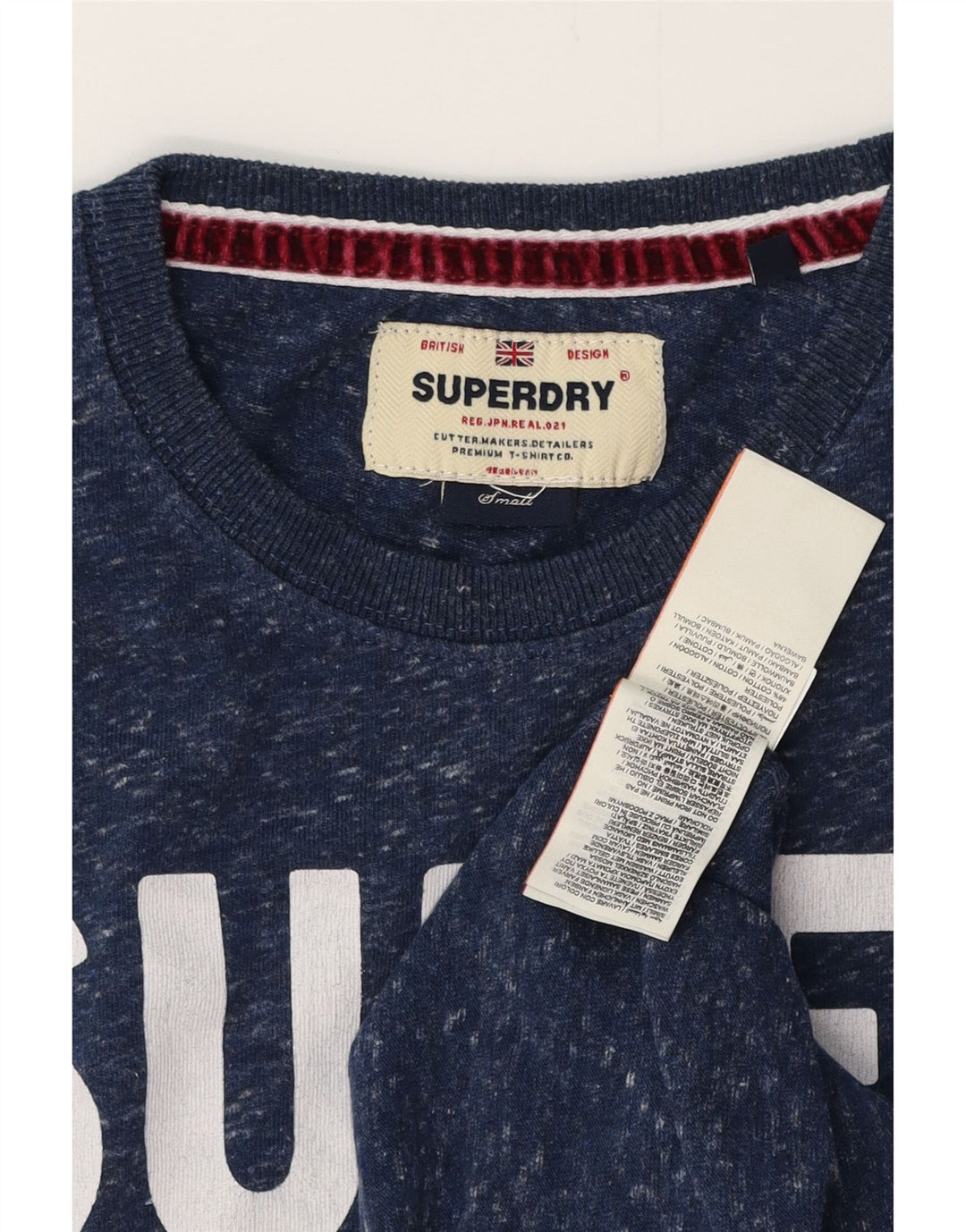 T-shirt grafica da uomo SUPERDRY Top piccolo in cotone screziato blu navy