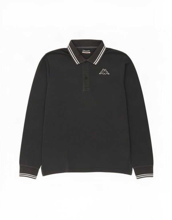 Polo Kappa Uomo Manica Lunga Large Nera in Cotone