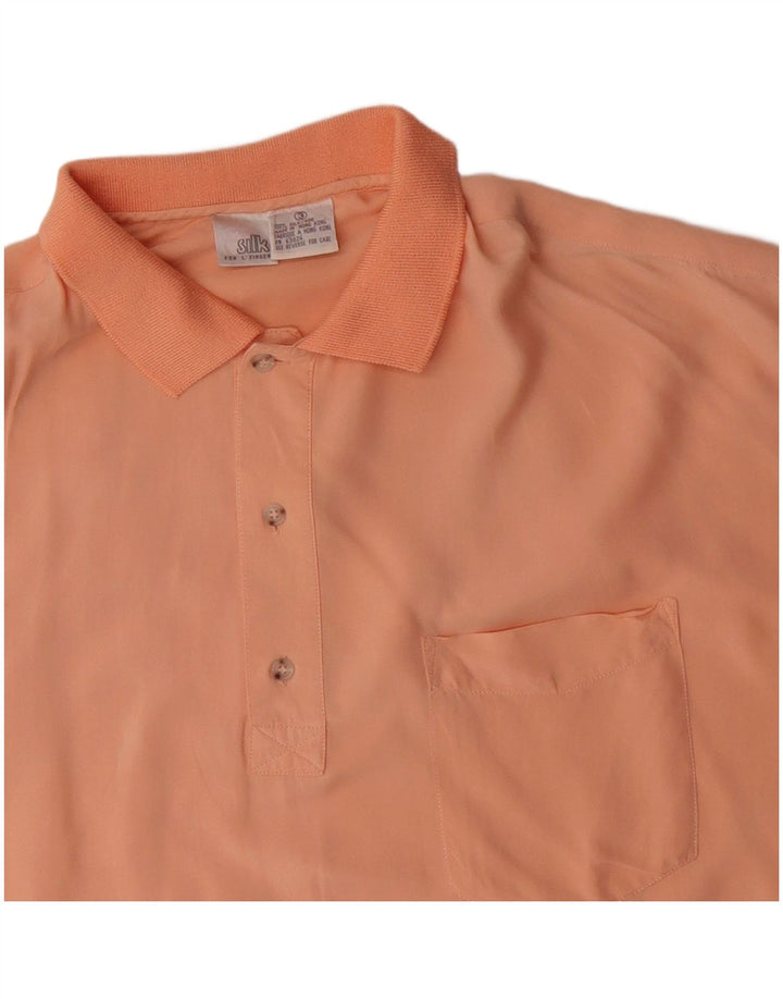 Camicia pullover a maniche corte vintage da uomo XL in seta arancione