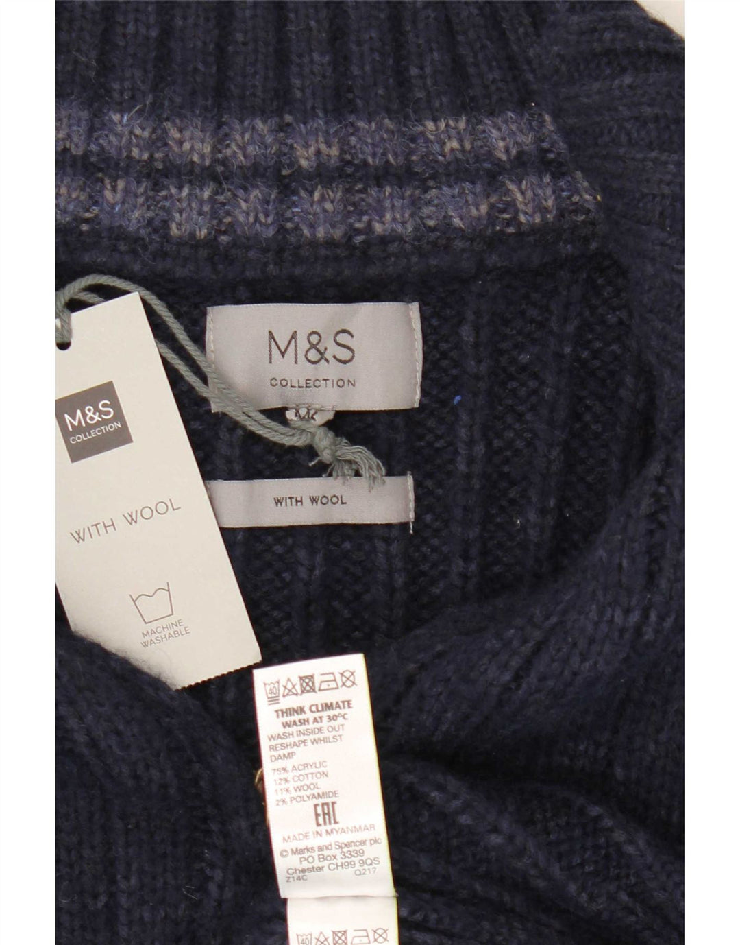 Maglione da uomo con collo con zip Marks & Spencer 2XL acrilico blu navy