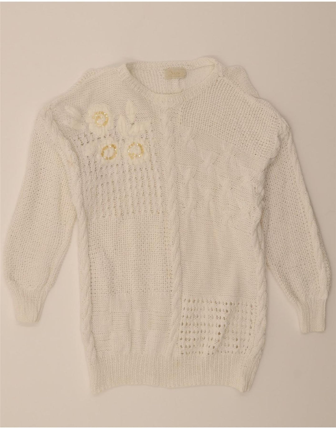 VINTAGE Womens Crew Neck Jumper Sweater UK 16 Large White Vintage Vintage and Second-Hand Vintage from Messina Hembry 