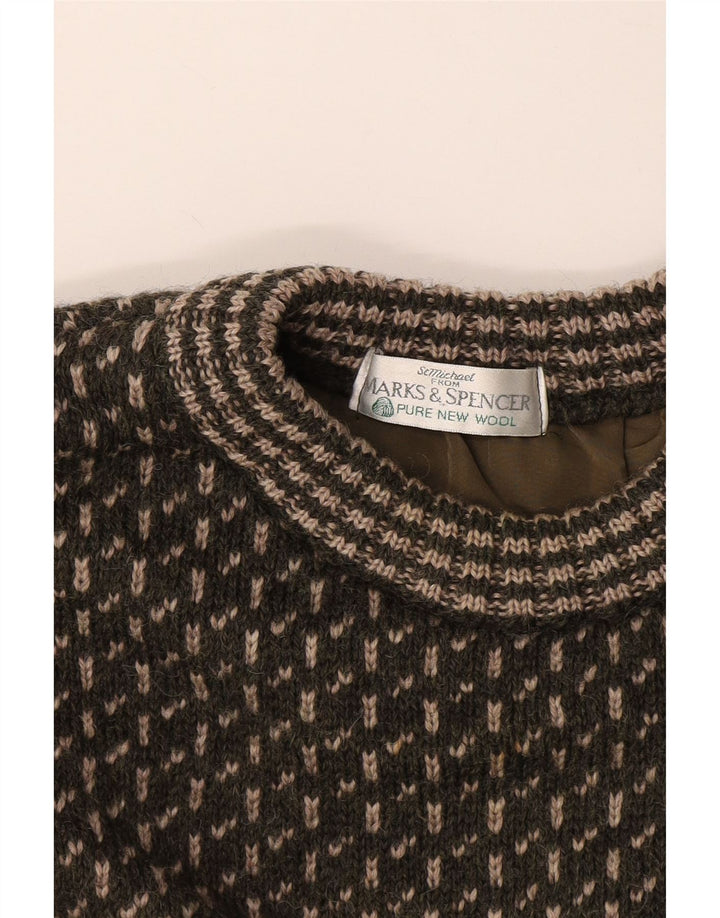 MARKS & SPENCER Maglione maglione girocollo da uomo XL lana screziata verde