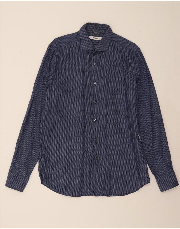 UNGARO Mens Shirt Size 16 1/2 42 Large Navy Blue Spotted Vintage Ungaro and Second-Hand Ungaro from Messina Hembry 