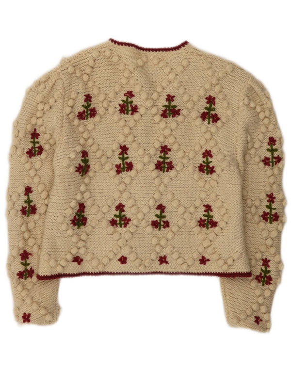 Maglione cardigan corto da donna vintage UK 6 XS bianco sporco floreale