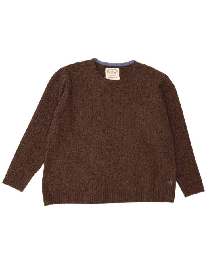 Maglione maglione girocollo da donna White Stuff UK 16 Lana d'agnello marrone grande