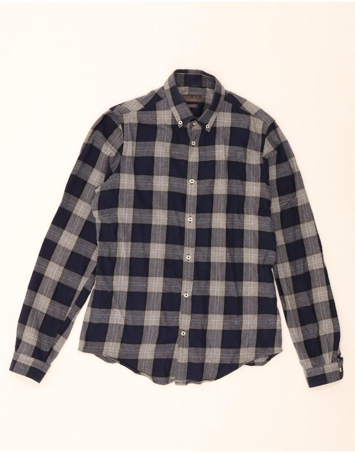 Camicia Zara da uomo slim fit in flanella piccola in cotone a quadri blu navy