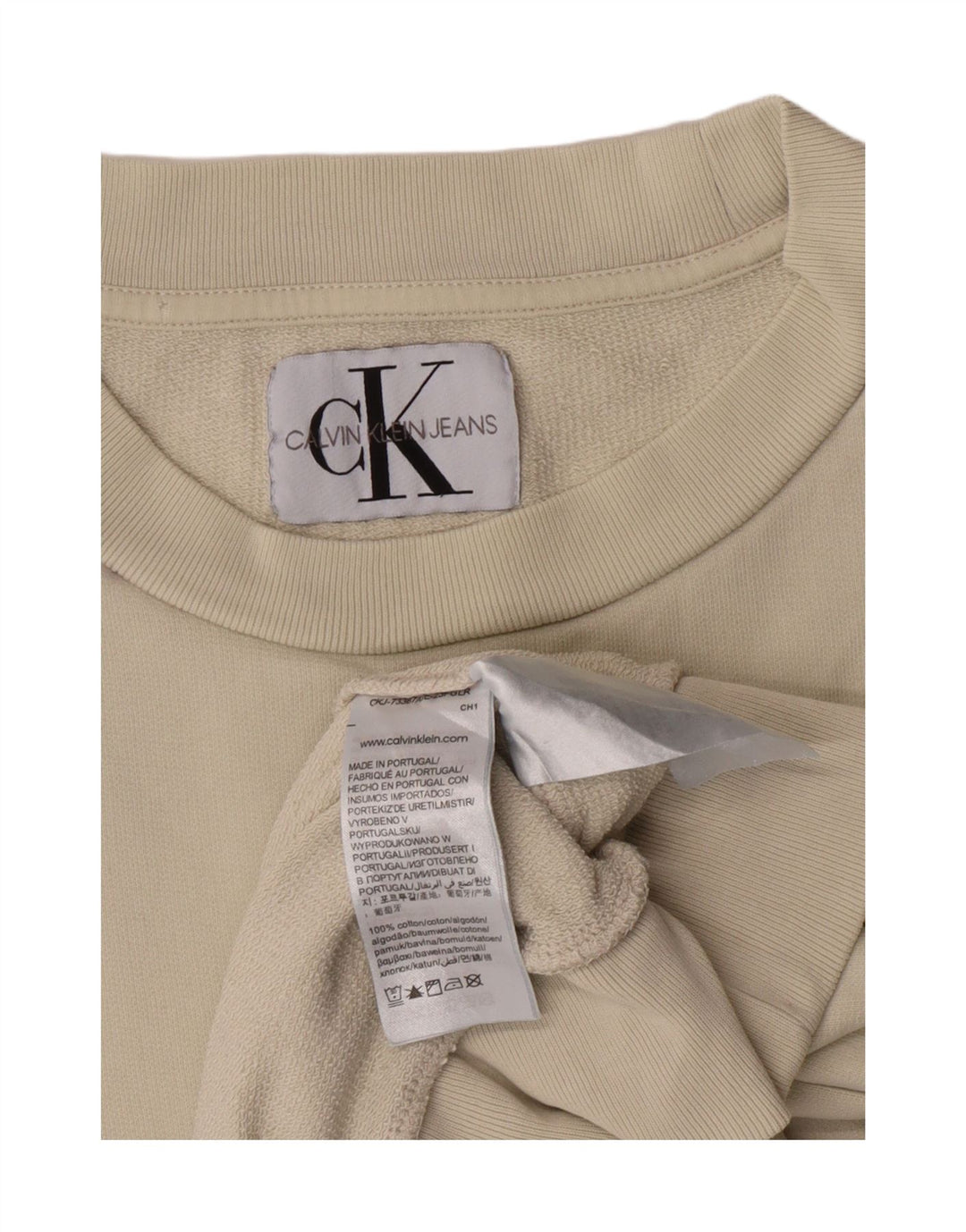 CALVIN KLEIN JEANS Womens Graphic Sweatshirt Jumper UK 14 Medium Off White