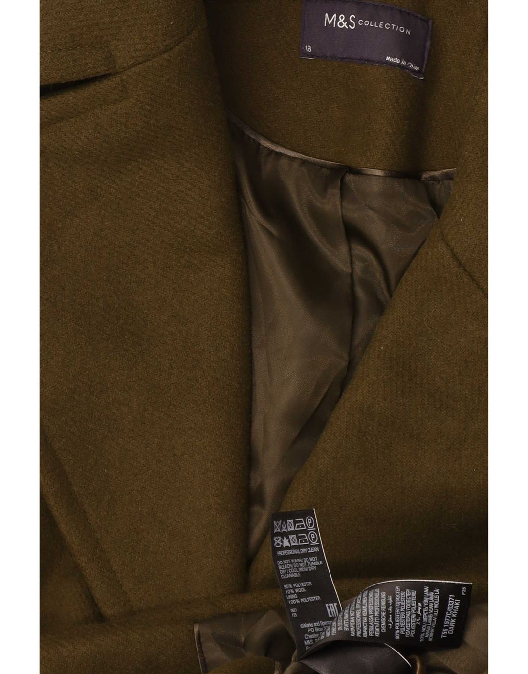 Cappotto da marinaio da donna Marks & Spencer UK 18 XL Poliestere kaki