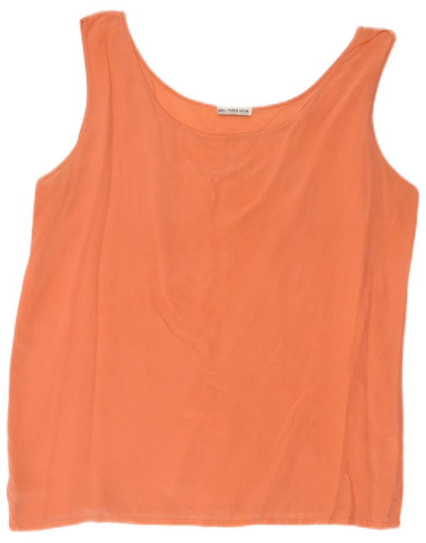 Top camicetta senza maniche vintage da donna UK 16 grande seta arancione