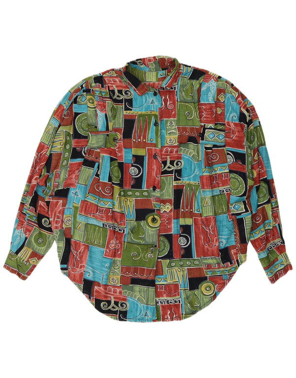 Camicetta camicia vintage da donna UK 20 2XL Patchwork multicolore