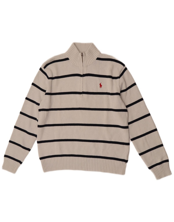 Polo Ralph Lauren Maglione da uomo con zip sul collo, piccolo cotone a righe bianche