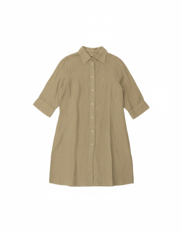 JECKERSON Womens 3/4 Sleeve Shirt Dress UK 16 Large Beige Linen