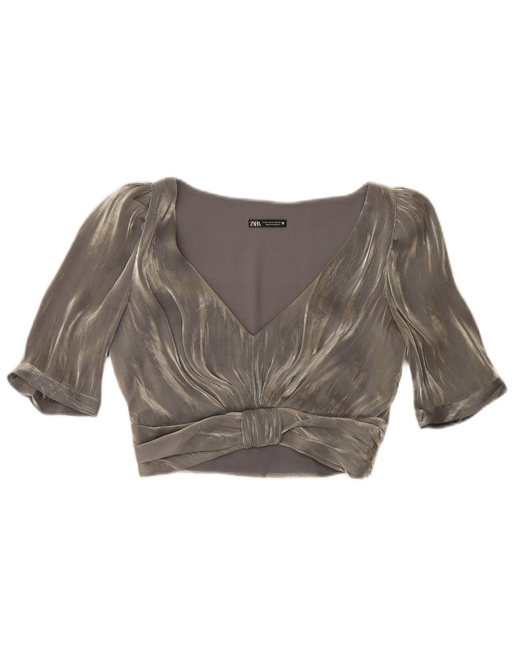 ZARA Womens Crop Blouse Top UK 12 Medium Grey