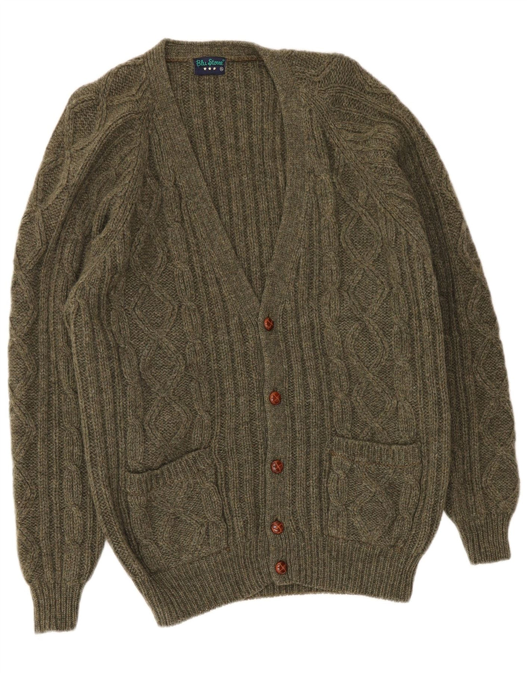 Maglione cardigan da uomo vintage XL verde lana vergine