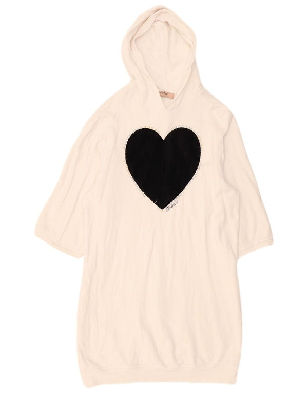 Twinset Abito da donna con cappuccio con maniche a 3/4 UK 18 XL Bianco Colourblock Cuore