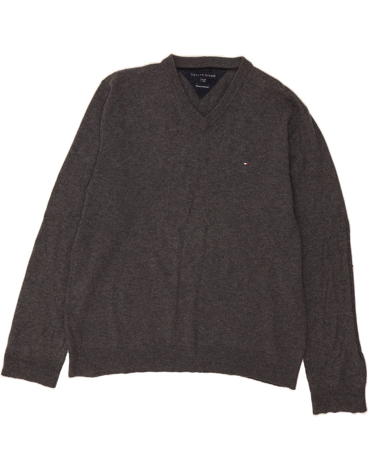 TOMMY HILFIGER Mens V-Neck Jumper Sweater 2XL Grey Vintage Tommy Hilfiger and Second-Hand Tommy Hilfiger from Messina Hembry 