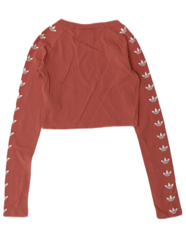 ADIDAS Top corto con grafica da donna manica lunga UK 6 XS cotone rosa