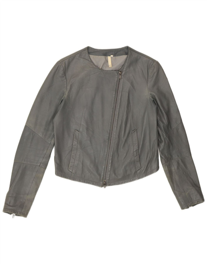 Giacca in pelle corta da donna vintage UK 12 Pelle grigio medio