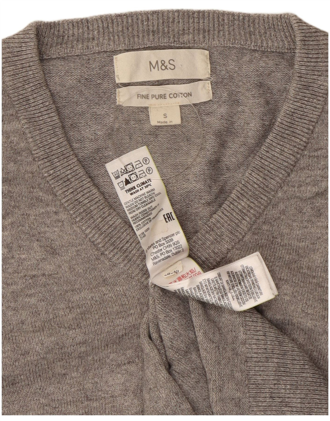 Maglione da uomo con scollo a V Marks & Spencer piccolo cotone chiazzato grigio