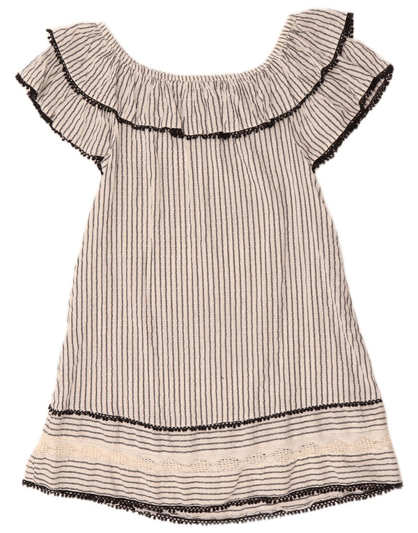 Zara Womens Short Off Shoulder Dress UK 10 Small White Striped Cotton