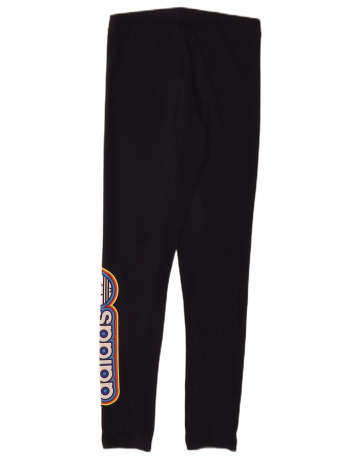 ADIDAS Womens Graphic Leggings UK 8 Small Navy Blue Cotton