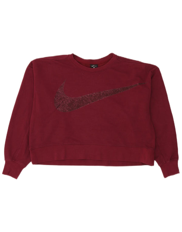 Felpa oversize con grafica Nike da donna, maglione UK 10, piccola, in cotone bordeaux