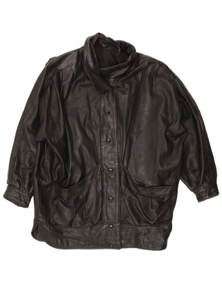 Giacca in pelle oversize da donna VINTAGE UK 14 grande pelle nera