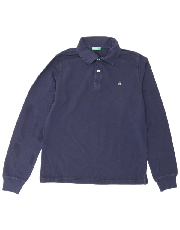 Polo Manica Lunga Bambino BENETTON 13-14 Anni 3XL Cotone Blu Navy