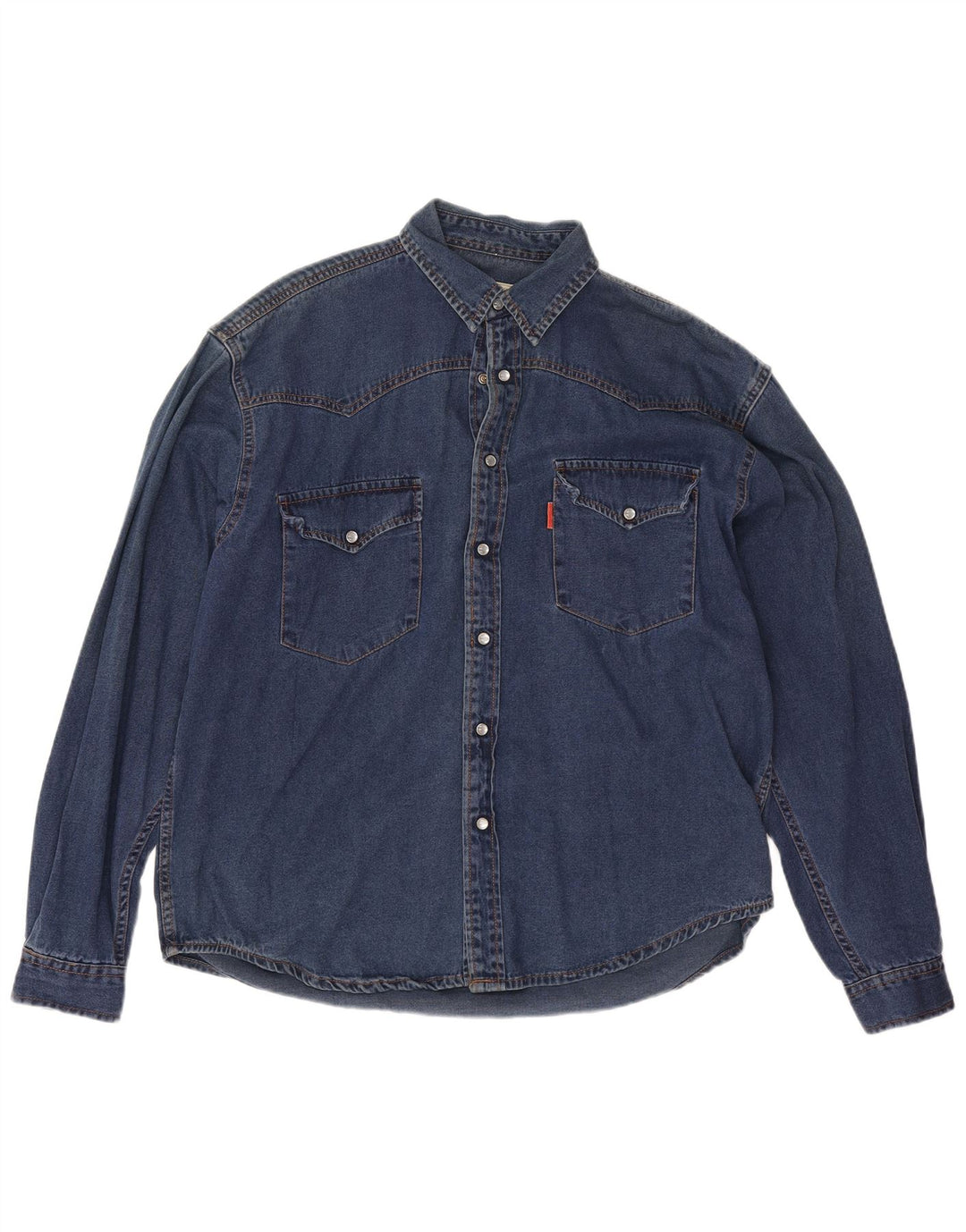 Camicia di jeans vintage da uomo vestibilità ampia in cotone blu medio