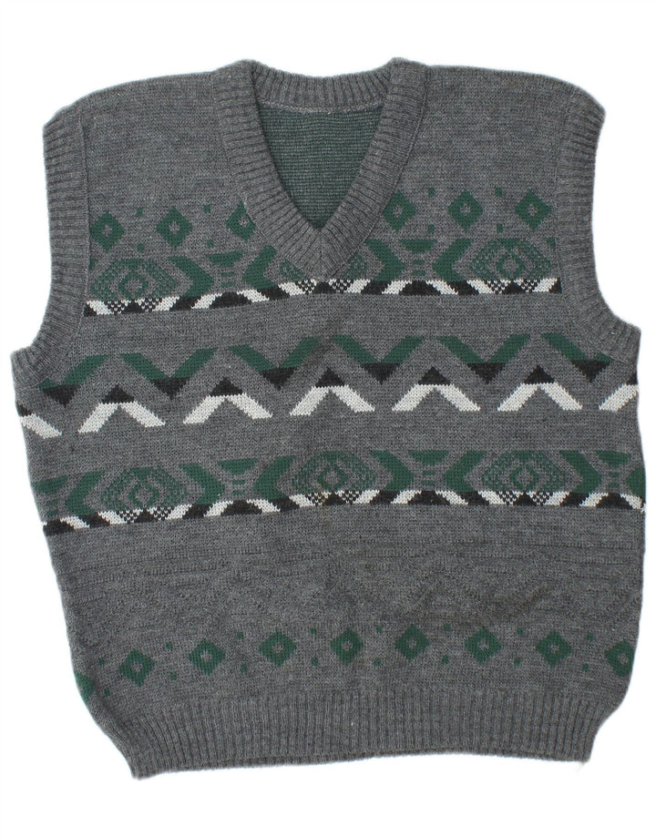 Canottiera vintage da uomo, canotta grande grigia Fair Isle
