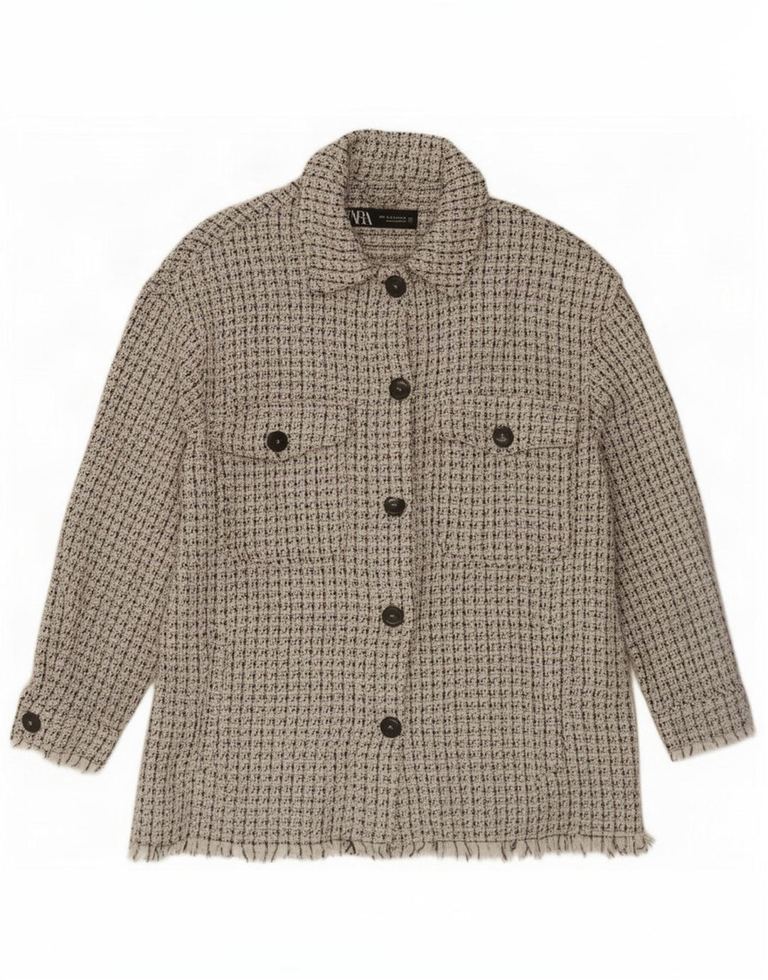 Giacca Shacket da donna Zara UK 14 Cotone chiazzato bianco medio
