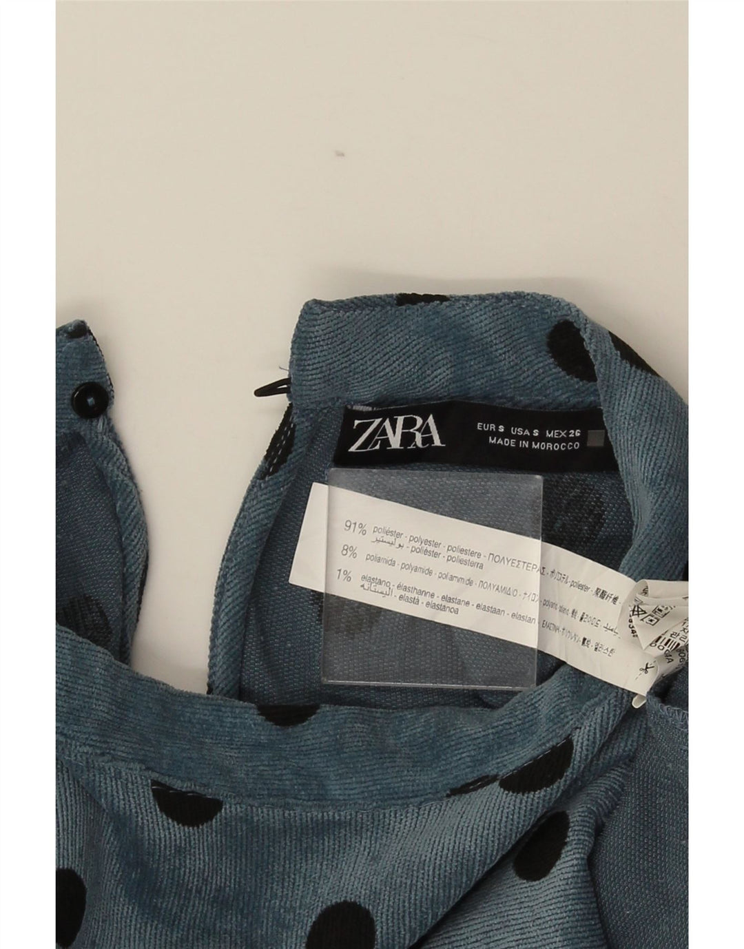 Abito a trapezio a maniche lunghe da donna Zara UK 10 Piccolo poliestere a pois blu