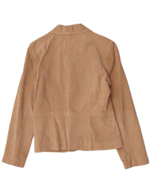 Giacca blazer in pelle scamosciata a 2 bottoni da donna Vivien Caron EU 36 piccola in pelle beige