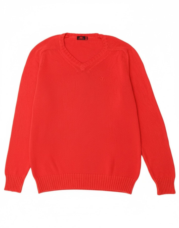 Maglione Kappa da uomo con scollo a V rosso medio in cotone